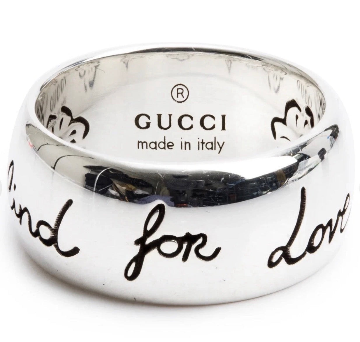 SILVER GUCCI INTERLOCKING G Wide Band RING 925  Made In Italy 9MM Sz 6.25