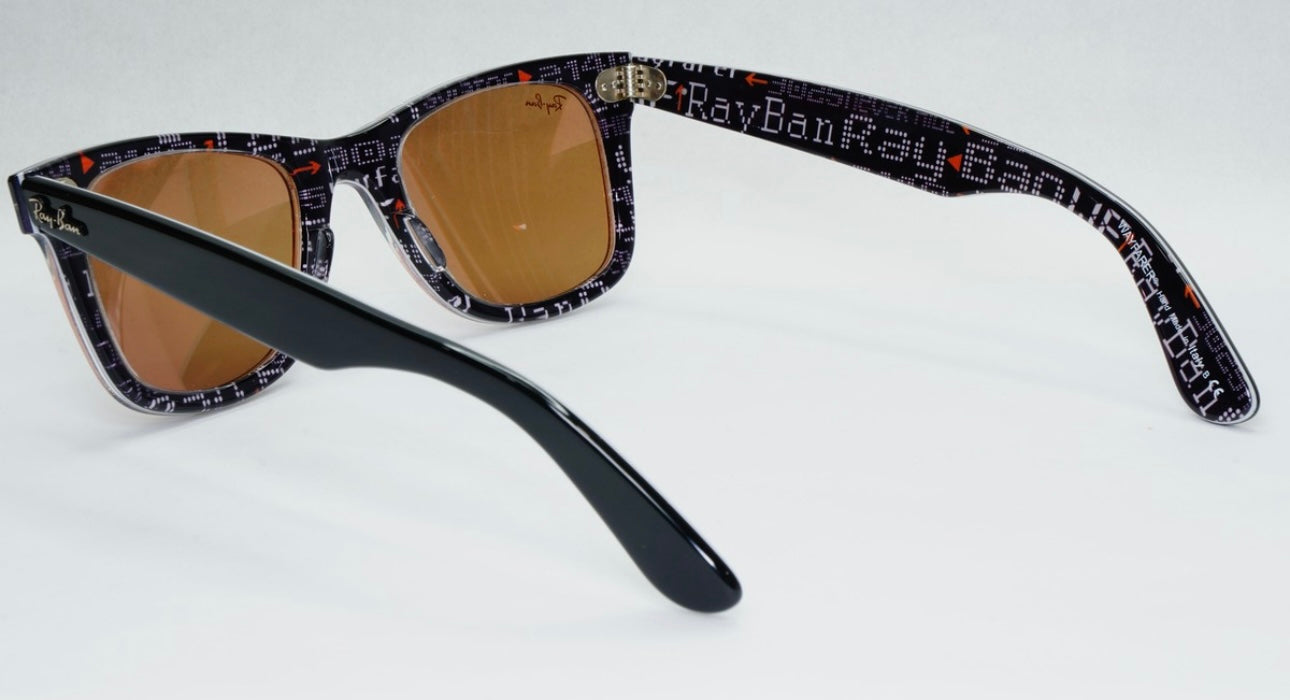 Ray-Ban RB 2140 Wayfarer 1201/Z2 Pale Purple Gradient Front with Black Temples/Pink Copper Mirror Lenses