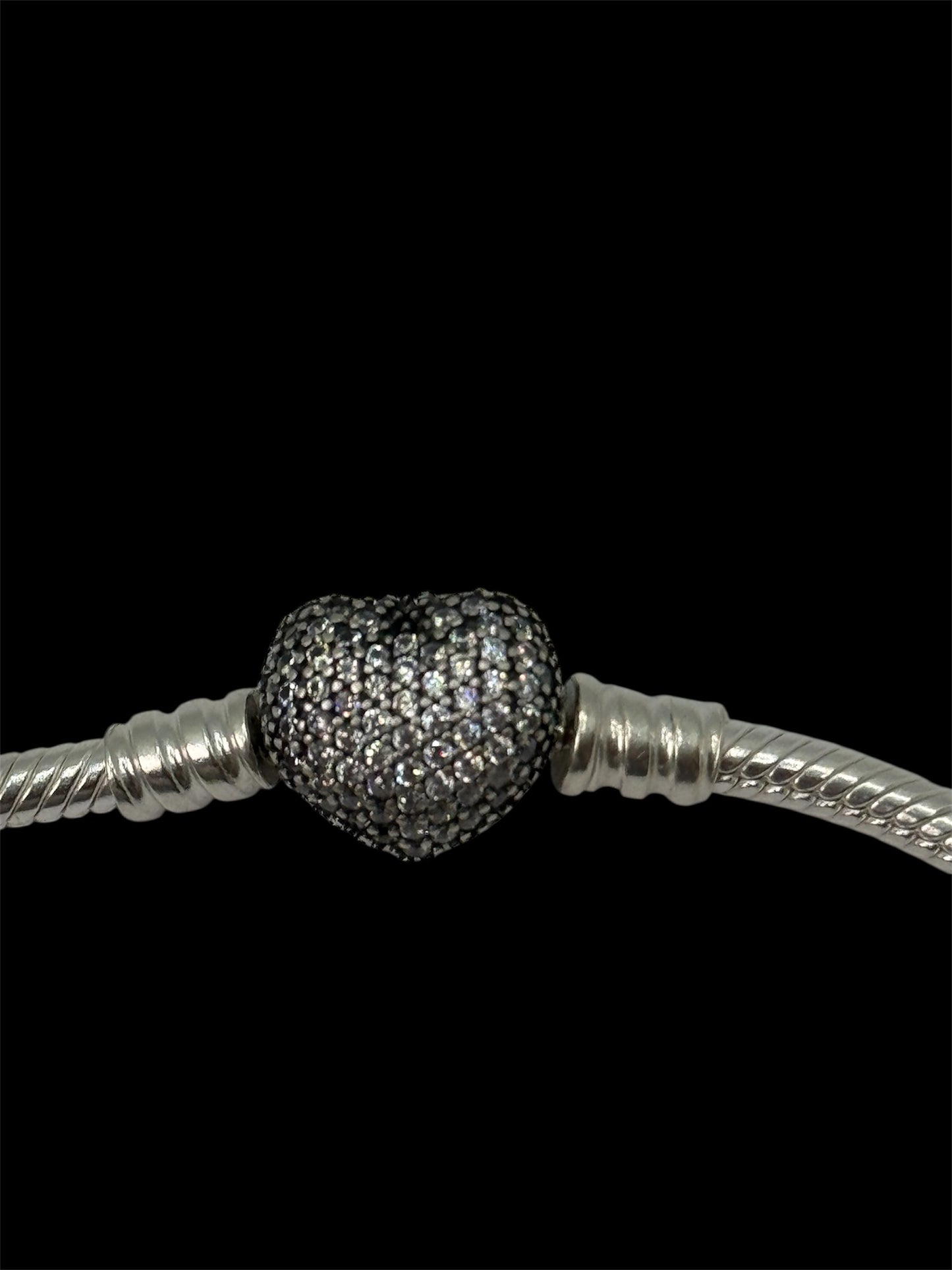 PANDORA FOREVER QUEEN Charm Bracelet for Charms 925 Sterling Silver Signature Silver Snake Chain Bracelet for Women with Sparkling Cubic Zirconia Heart Clasp Charm Authentic