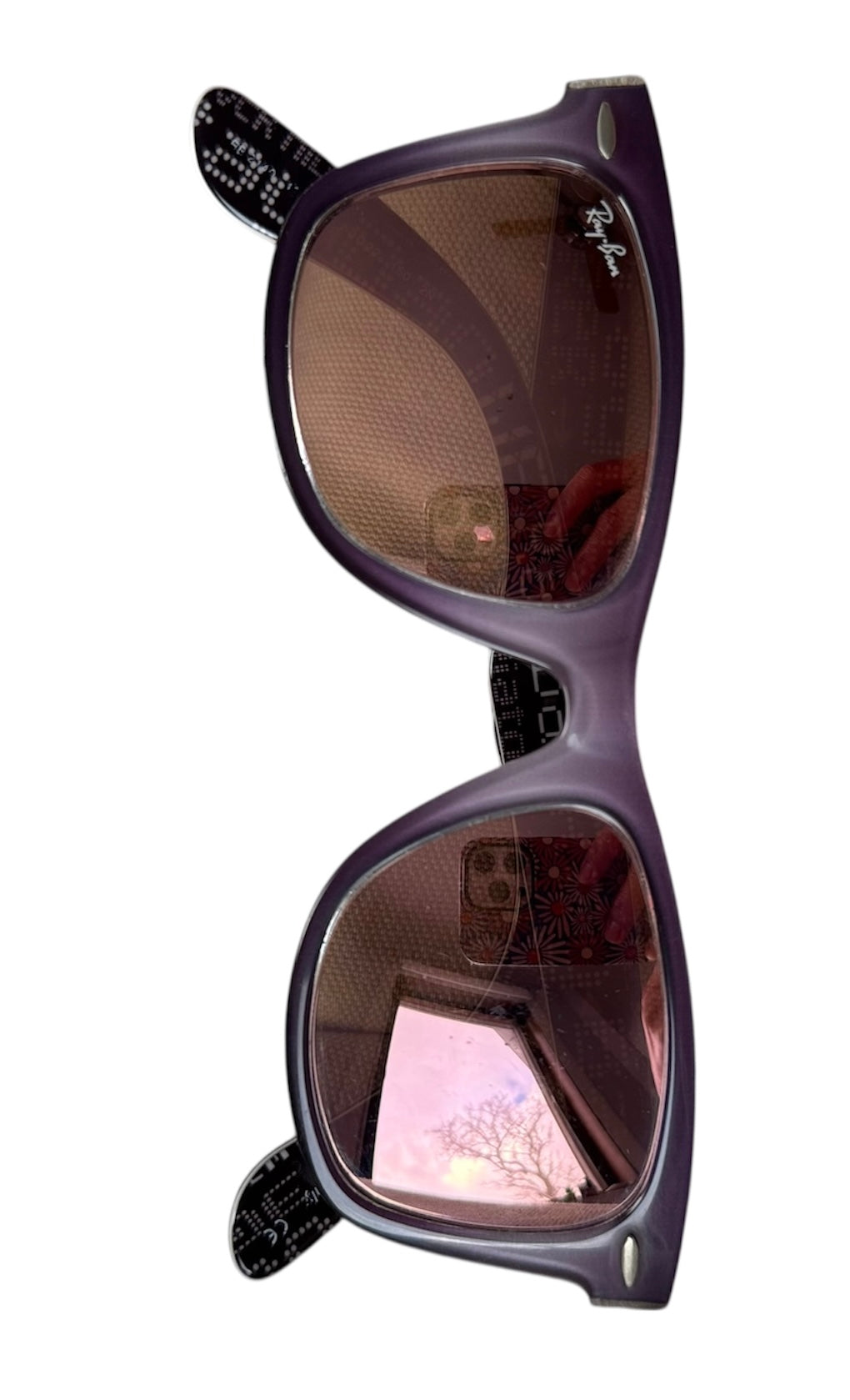 Ray-Ban RB 2140 Wayfarer 1201/Z2 Pale Purple Gradient Front with Black Temples/Pink Copper Mirror Lenses