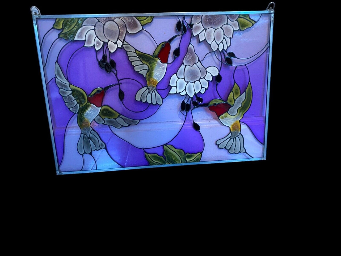 Ruby Hummingbirds Art Glass Panel Wall Window Hanging Suncatcher 14