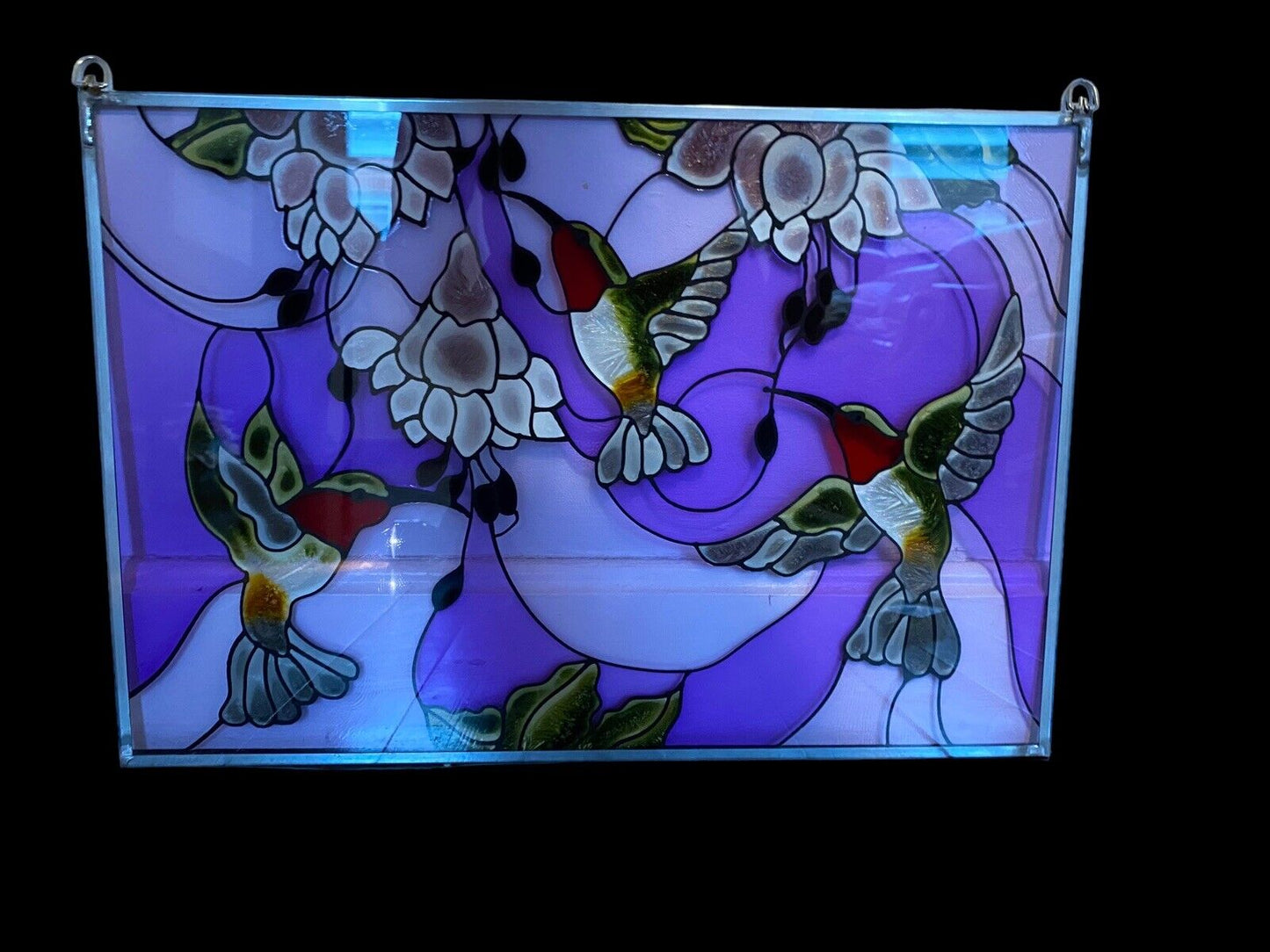 Ruby Hummingbirds Art Glass Panel Wall Window Hanging Suncatcher 14