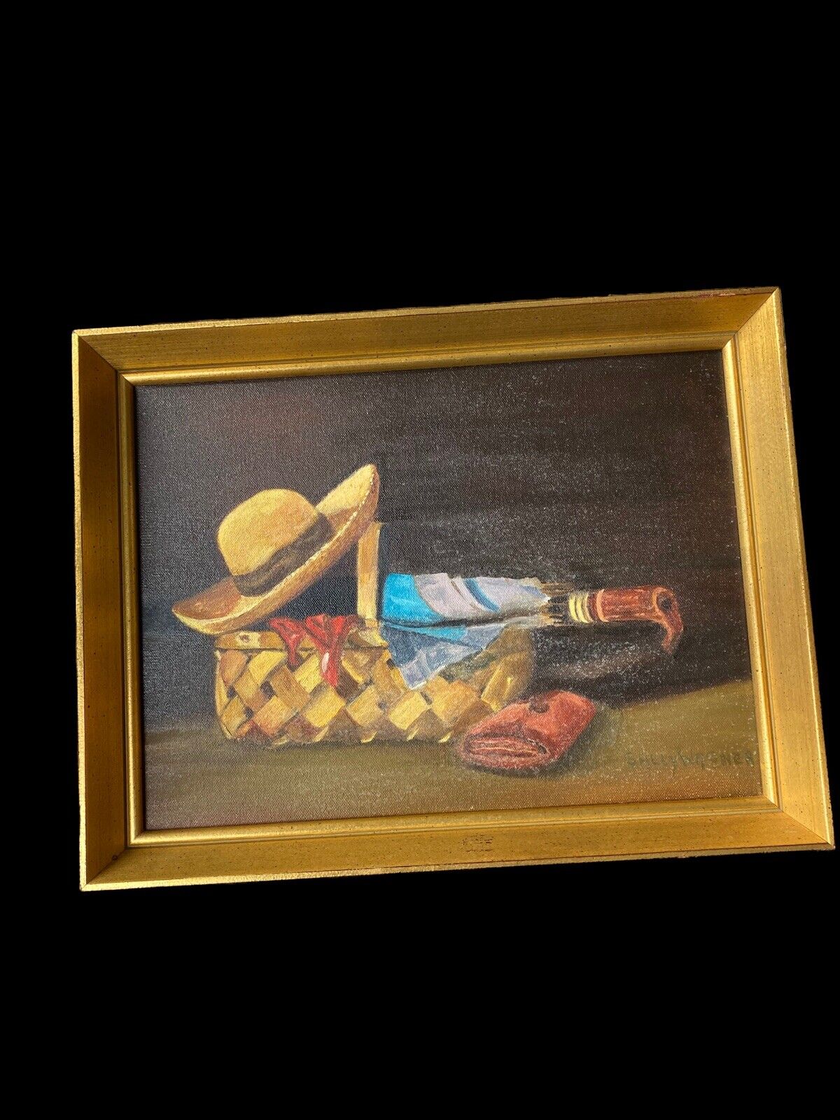 American Artist Sally Wagner oil Painting, Portrait of a Picnic Day Basket