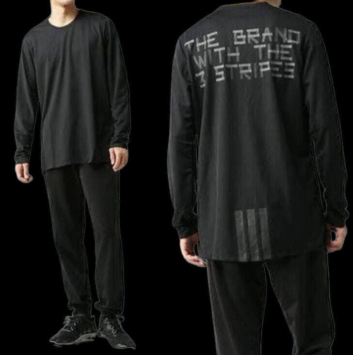 💯 % Authentic Yohji Yamamoto Y-3 CE9474 Black LS Tee "Brand With Three Stripes