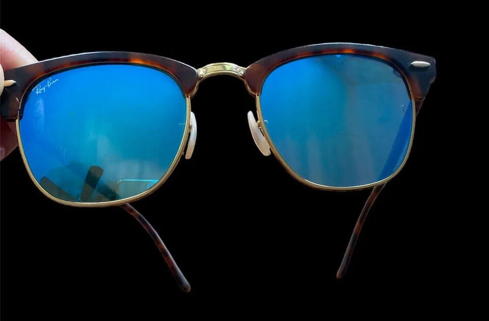 💯% Authentic RAY-BAN RB3016 CLUBMASTER Havana On Gold/ Blue 1145/17 49-21 140 3